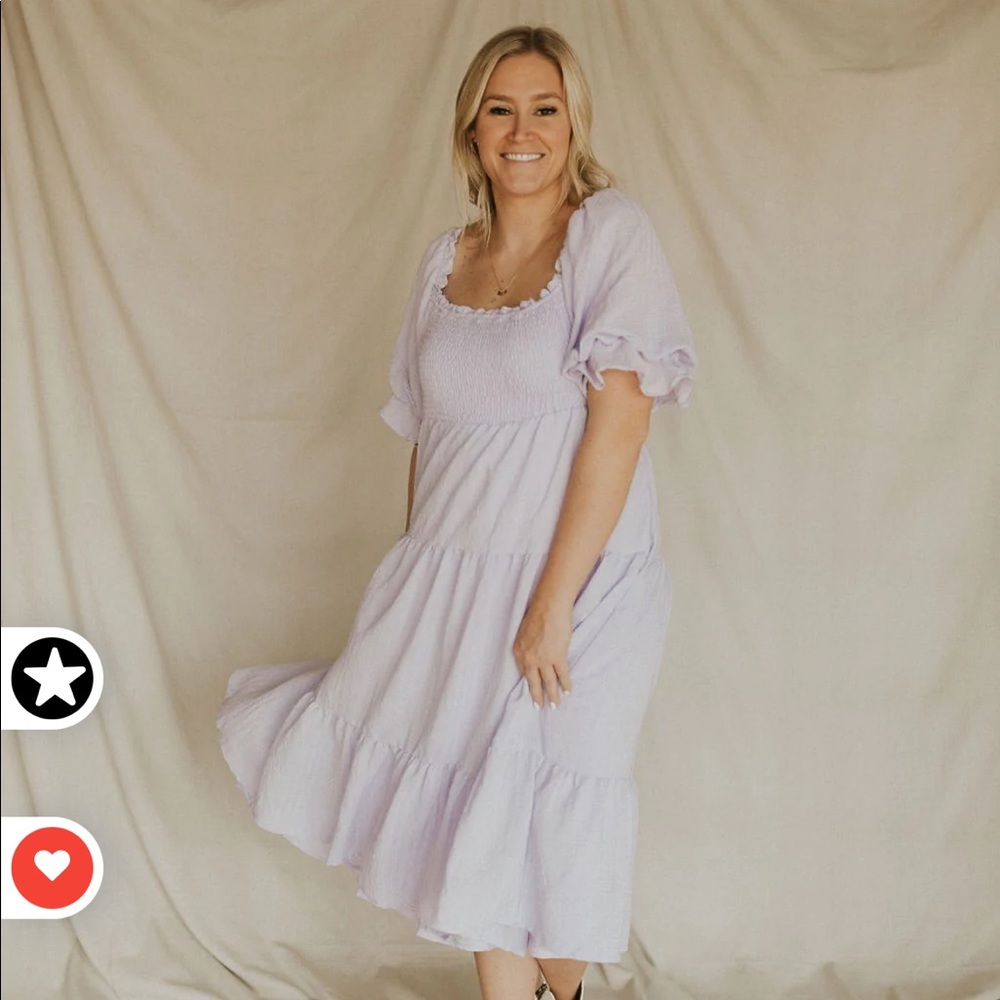 Lavender midi dress with puff sleeves